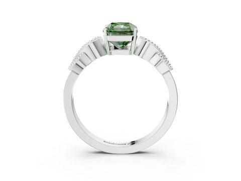 White gold Fancy Green Radiant Cut Solitaire Milgrain Leaf Band with Prong Setting_15