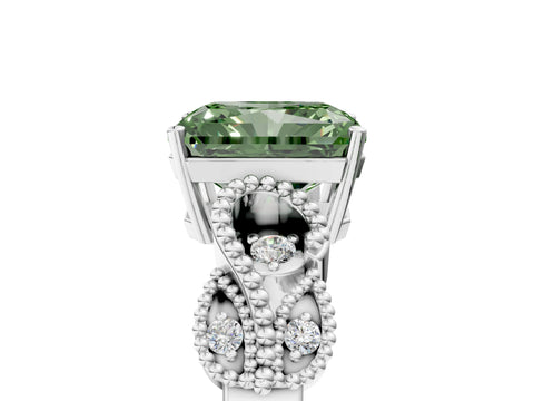 White gold Fancy Green Radiant Cut Solitaire Milgrain Leaf Band with Prong Setting_17