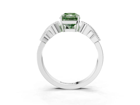 White gold Fancy Green Radiant Cut Solitaire Milgrain Leaf Band with Prong Setting_3