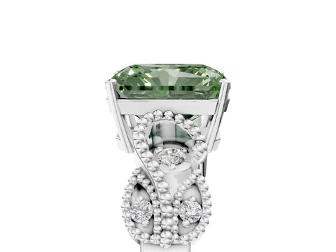 White gold Fancy Green Radiant Cut Solitaire Milgrain Leaf Band with Prong Setting_5