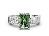White gold Fancy Green Radiant Cut Solitaire Princess Side Stone Engraved Band Prong Setting Ring_12