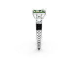 White gold Fancy Green Radiant Cut Solitaire Princess Side Stone Engraved Band Prong Setting Ring_14