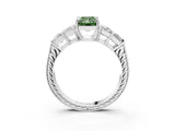 White gold Fancy Green Radiant Cut Solitaire Princess Side Stone Engraved Band Prong Setting Ring_15