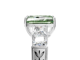 White gold Fancy Green Radiant Cut Solitaire Princess Side Stone Engraved Band Prong Setting Ring_17