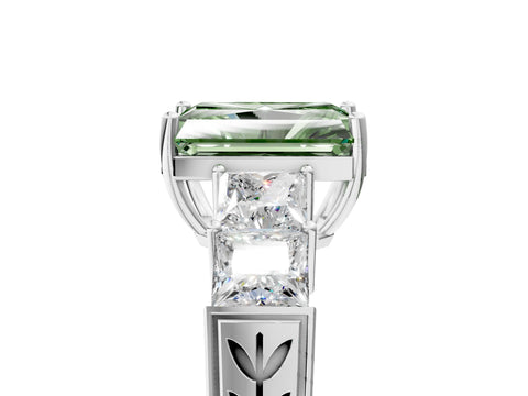White gold Fancy Green Radiant Cut Solitaire Princess Side Stone Engraved Band Prong Setting Ring_5