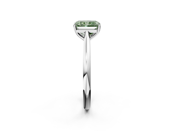 White gold Fancy Green Radiant  Cut Solitaire Ring with Cathedral Band and Four-Prong Setting