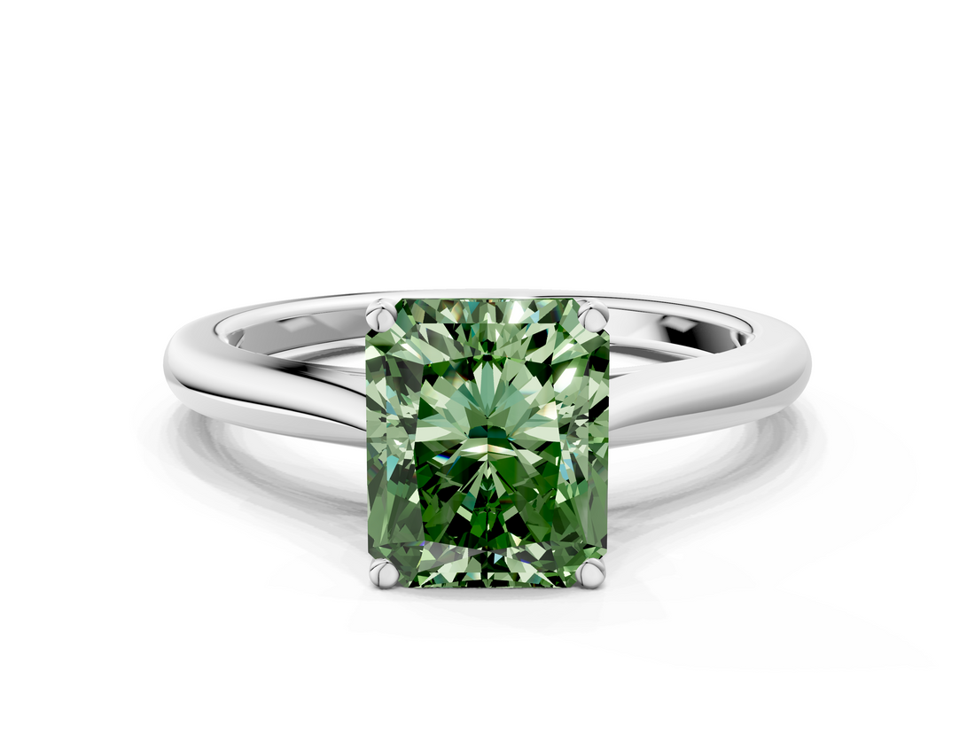 White gold Fancy Green Radiant  Cut Solitaire Ring with Cathedral Band and Four-Prong Setting_49