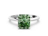 White gold Fancy Green Radiant  Cut Solitaire Ring with Four-Prong Setting on a Classic Band_45
