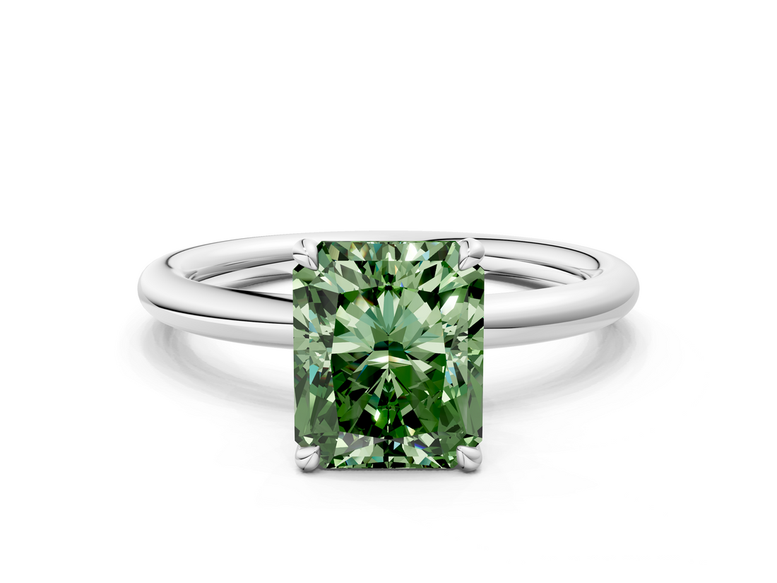 White gold Fancy Green Radiant  Cut Solitaire Ring with Thin Band and Four-Prong Setting_16