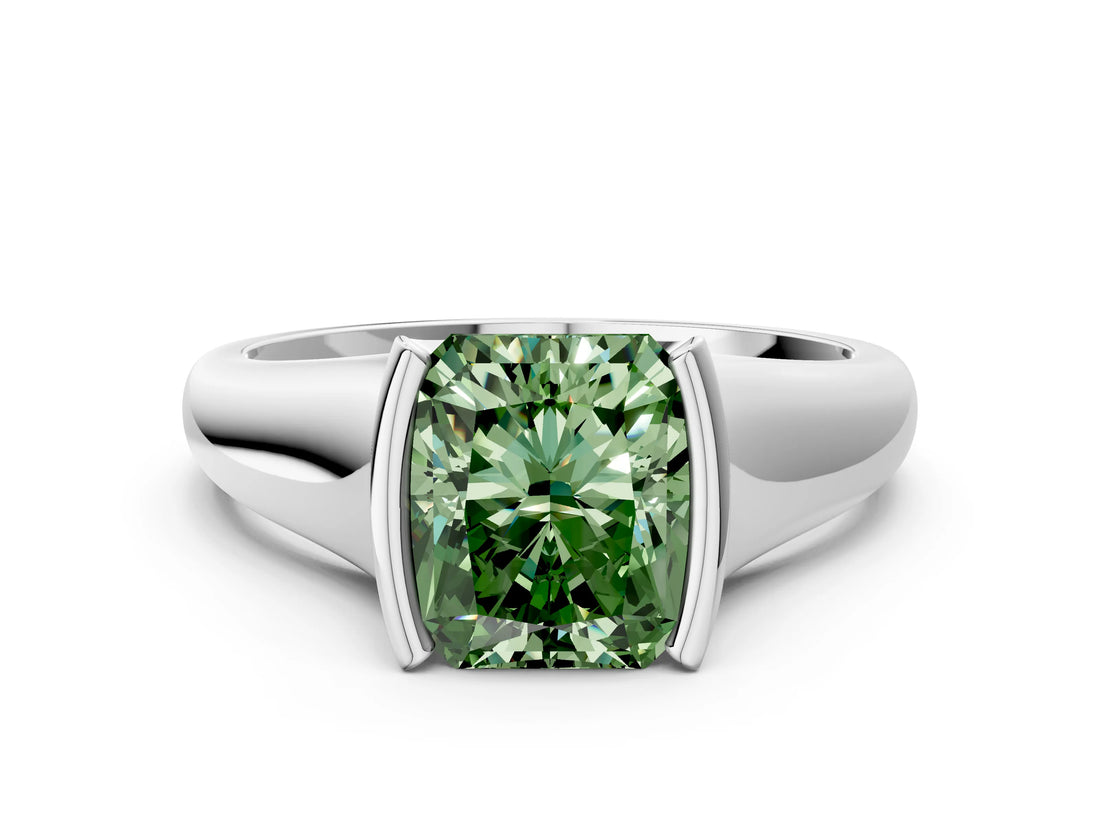 White gold Fancy Green Radiant Cut Solitaire Tension Set Diamond Ring with Split Shank Band_12