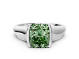 White gold Fancy Green Radiant Cut Solitaire Tension Set Diamond Ring with Split Shank Band_12