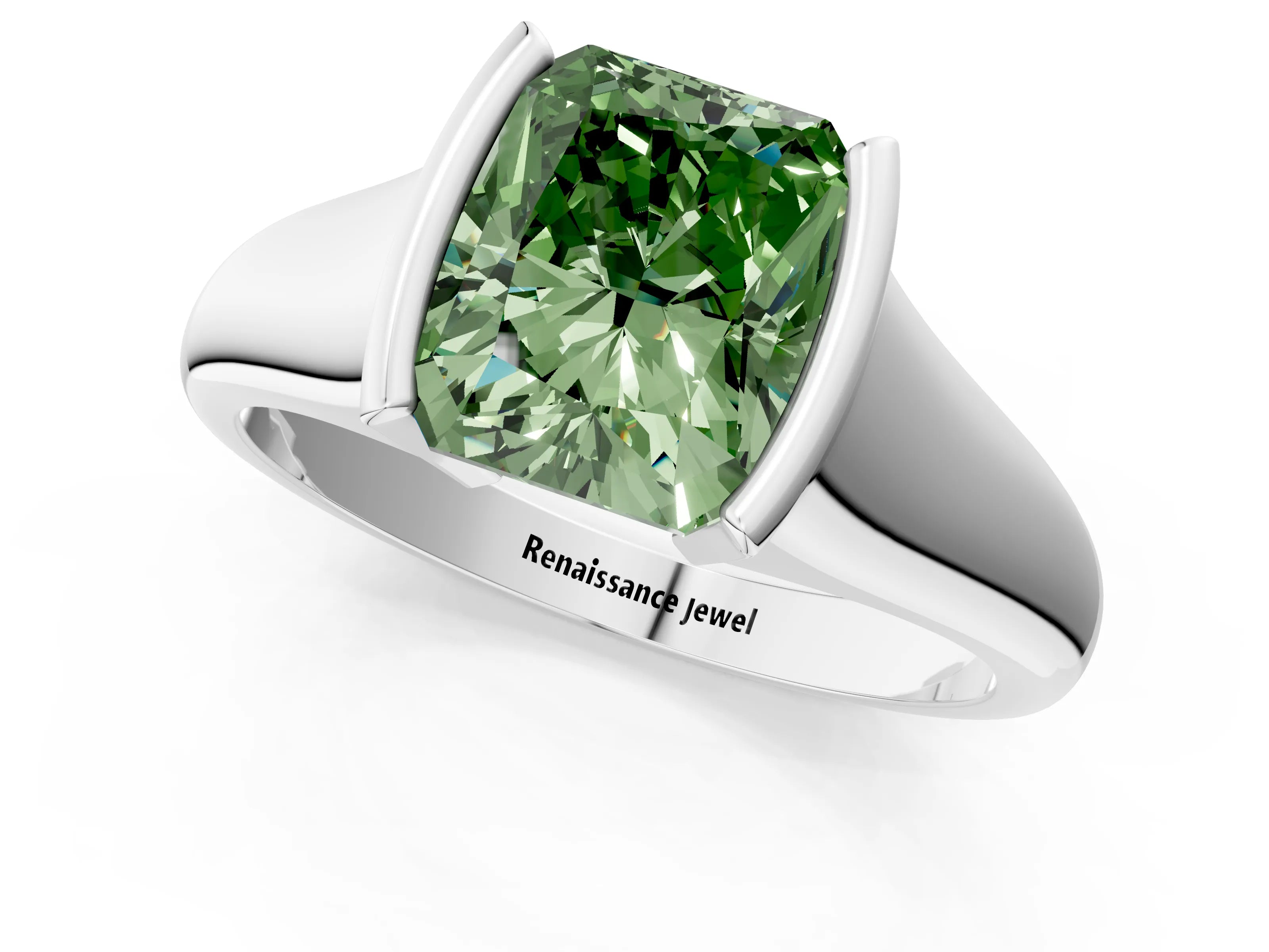 White gold Fancy Green Radiant Cut Solitaire Tension Set Diamond Ring with Split Shank Band_13
