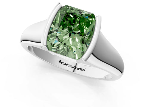 White gold Fancy Green Radiant Cut Solitaire Tension Set Diamond Ring with Split Shank Band_13