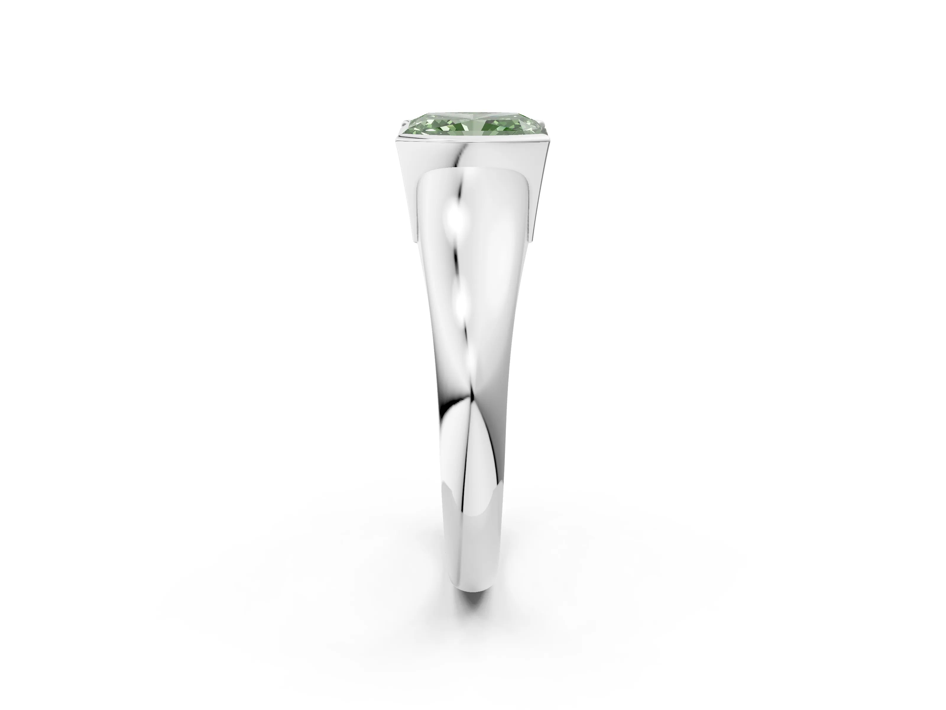 White gold Fancy Green Radiant Cut Solitaire Tension Set Diamond Ring with Split Shank Band_14