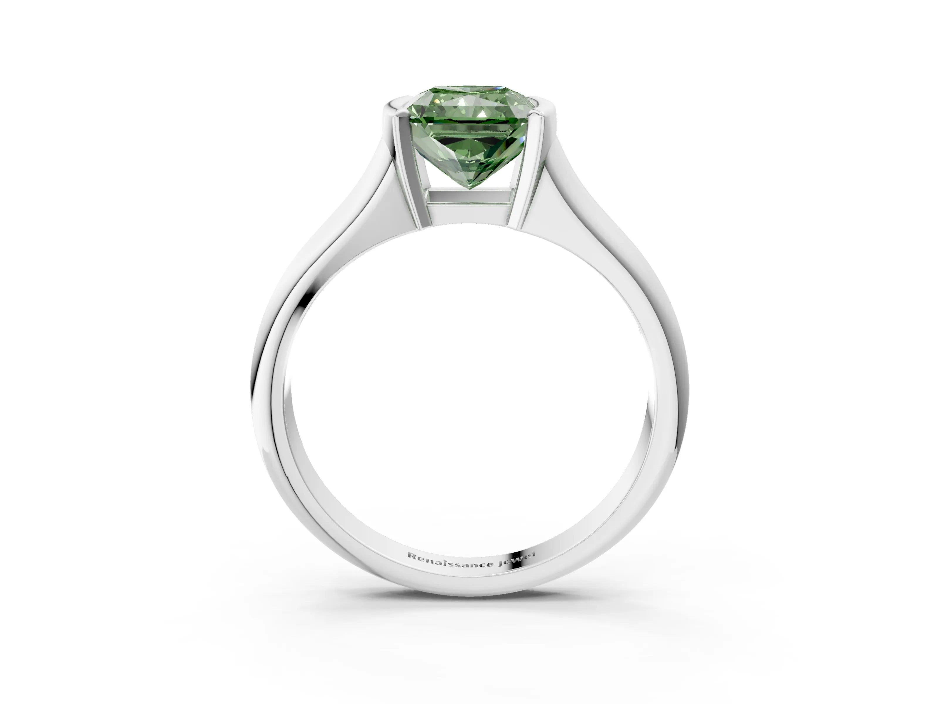 White gold Fancy Green Radiant Cut Solitaire Tension Set Diamond Ring with Split Shank Band_15
