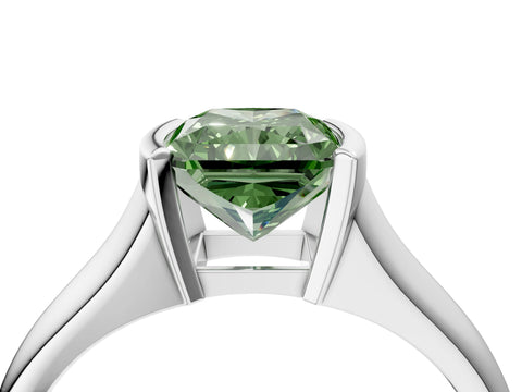White gold Fancy Green Radiant Cut Solitaire Tension Set Diamond Ring with Split Shank Band_16