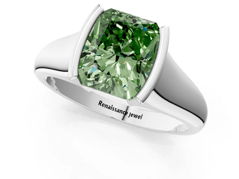 White gold Fancy Green Radiant Cut Solitaire Tension Set Diamond Ring with Split Shank Band_1