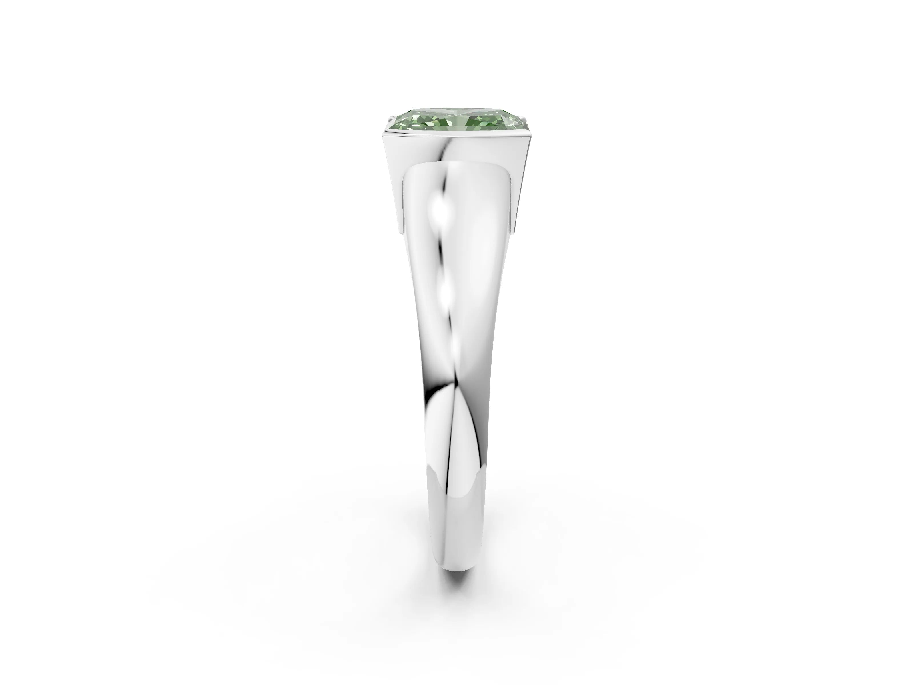 White gold Fancy Green Radiant Cut Solitaire Tension Set Diamond Ring with Split Shank Band_2