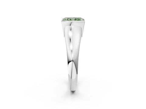 White gold Fancy Green Radiant Cut Solitaire Tension Set Diamond Ring with Split Shank Band_2