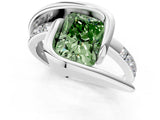 White gold Fancy Green Radiant Cut Solitaire Tension-Set Diamond Split Shank Ring_1