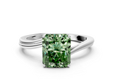 White gold Fancy Green Radiant  Cut Solitaire Twist Band Ring with Four-Prong Setting_70