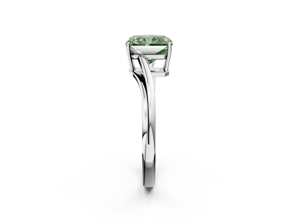 Platinum Fancy Green Radiant  Cut Solitaire Twist Band Ring with Four-Prong Setting