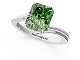 White gold Fancy Green Radiant  Cut Solitaire Twist Band Ring with Four-Prong Setting_73