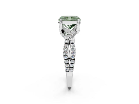 White gold Fancy Green Radiant Cut Solitaire Twist Pave Diamond Engagement Ring with Prong Setting_2