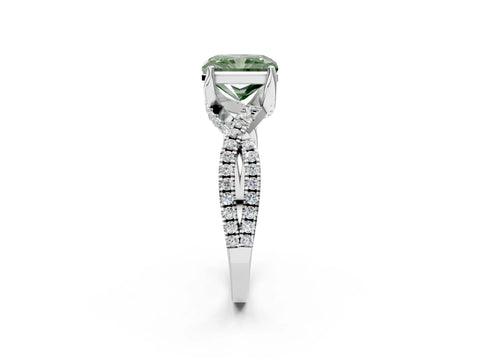 White gold Fancy Green Radiant Cut Solitaire Twist Pave Diamond Engagement Ring with Prong Setting_2