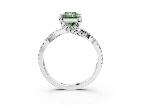 White gold Fancy Green Radiant Cut Solitaire Twist Pave Diamond Engagement Ring with Prong Setting_3