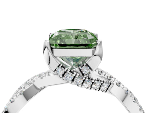 White gold Fancy Green Radiant Cut Solitaire Twist Pave Diamond Engagement Ring with Prong Setting_4