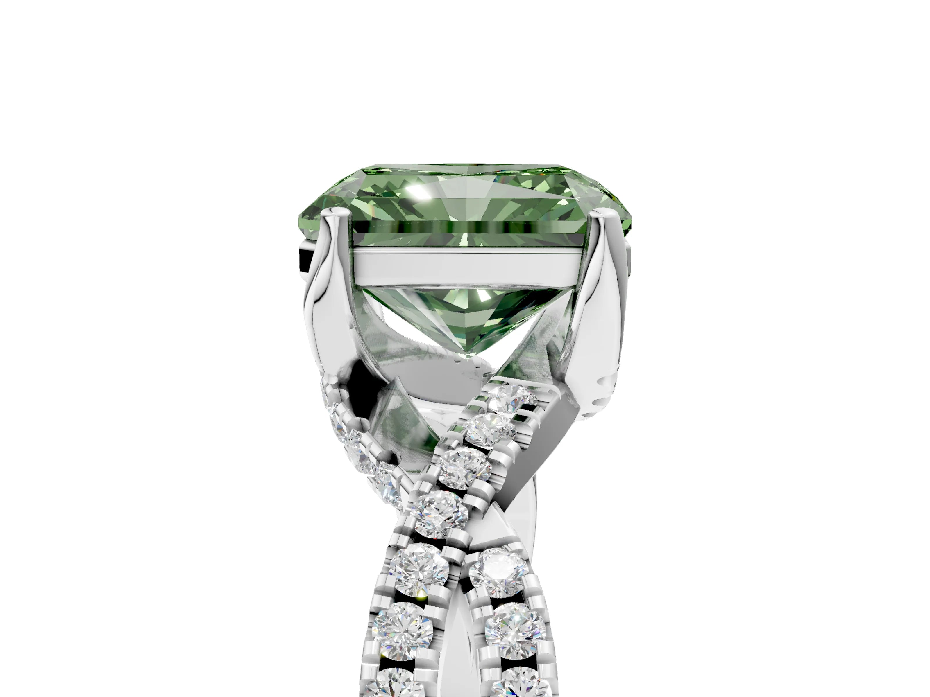 White gold Fancy Green Radiant Cut Solitaire Twist Pave Diamond Engagement Ring with Prong Setting_5