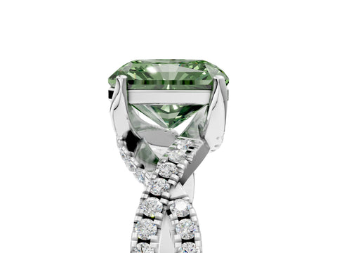 White gold Fancy Green Radiant Cut Solitaire Twist Pave Diamond Engagement Ring with Prong Setting_5