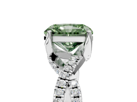 White gold Fancy Green Radiant Cut Solitaire Twist Pave Diamond Engagement Ring with Prong Setting_5
