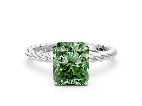 White gold Fancy Green Radiant Cut Solitaire Twisted Band 4-Prong Ring_24