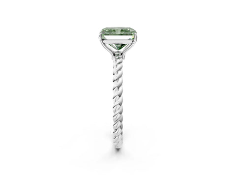 White gold Fancy Green Radiant Cut Solitaire Twisted Band 4-Prong Ring_26