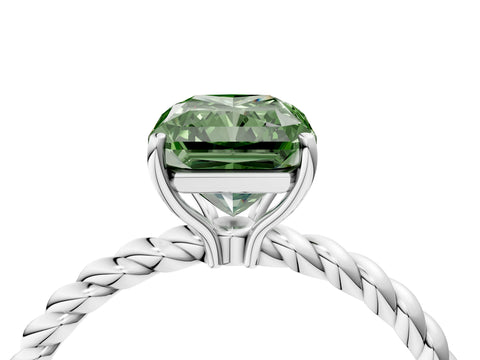 White gold Fancy Green Radiant Cut Solitaire Twisted Band 4-Prong Ring_28