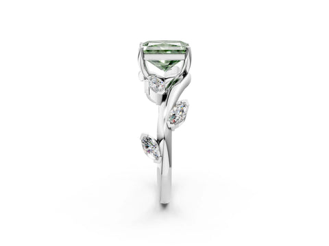 White gold Fancy Green Radiant Cut Solitaire Twisted Band Marquise Accent Prong Setting Ring_2