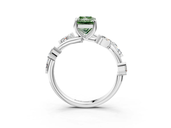 White Gold Radiant Cut Marquise Accent Twisted Engagement Ring Setting for Fancy Green Center