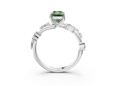 White gold Fancy Green Radiant Cut Solitaire Twisted Band Marquise Accent Prong Setting Ring_3