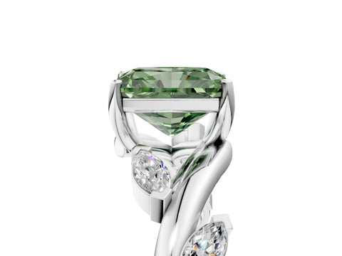 White gold Fancy Green Radiant Cut Solitaire Twisted Band Marquise Accent Prong Setting Ring_5