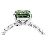 White gold Fancy Green Radiant  Cut Solitaire Twisted Band with Four-Prong Setting_56