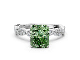 White gold Fancy Green Radiant Cut Solitaire Twisted Pave Band with Four-Prong Setting_15