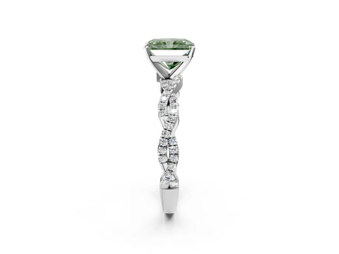 White gold Fancy Green Radiant Cut Solitaire Twisted Pave Band with Four-Prong Setting_17