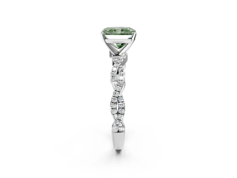 White gold Fancy Green Radiant Cut Solitaire Twisted Pave Band with Four-Prong Setting_5