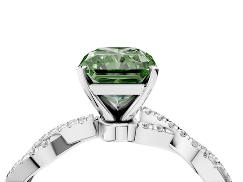 White gold Fancy Green Radiant Cut Solitaire Twisted Pave Band with Four-Prong Setting_7