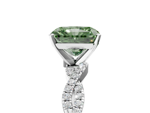 White gold Fancy Green Radiant Cut Solitaire Twisted Pave Band with Four-Prong Setting_8
