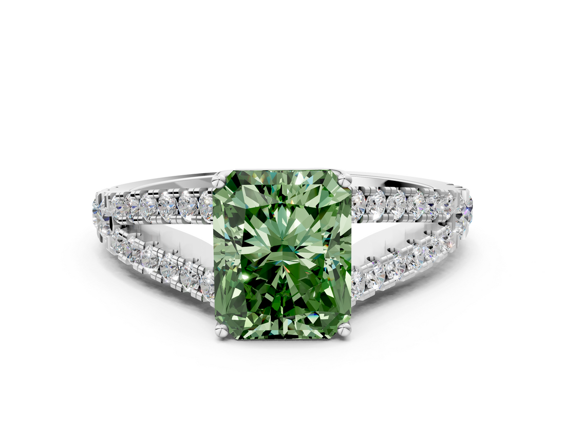 White gold Fancy Green Radiant  Cut Split Shank Pave Diamond Engagement Ring with Four-Prong Setting_24