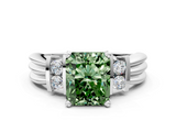 White gold Fancy Green Radiant  Cut Three-Stone Channel Set Ring with Bar Prongs_59