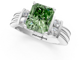 White gold Fancy Green Radiant  Cut Three-Stone Channel Set Ring with Bar Prongs_60